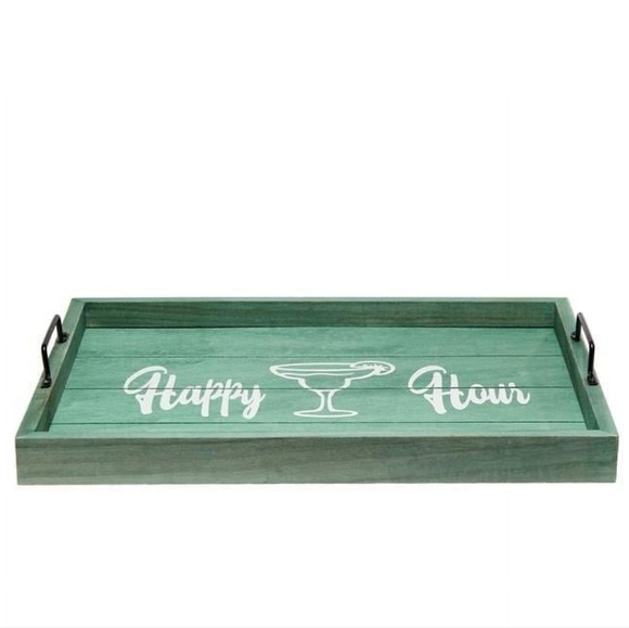 Green Wooden Happy Hour Serving Tray - Picture 1 of 11